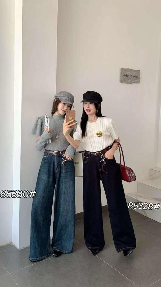 【自营】1.22限时秒杀！不支持退货 高弹款【牛仔裤】85328单宁蓝波浪边金线刺绣长款直筒裤拖地裤-喜出 商品图2