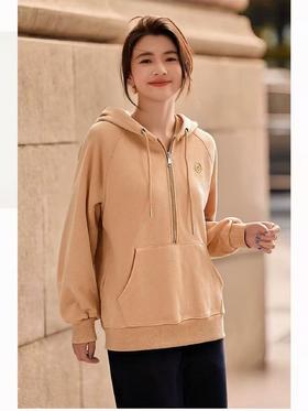 【卫衣系列】工艺系列-刺绣小标95%棉半拉链连帽卫衣-喜出