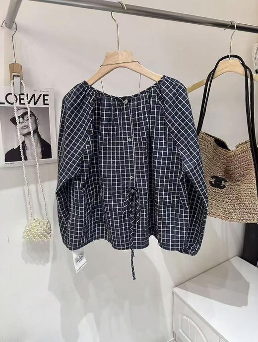 复古格子！！简约格子宽松喜带森系小衫-喜出 商品图3