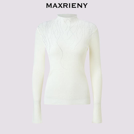 MAXRIENY璀璨烫钻半高领套头羊毛混纺针织毛衫25冬款内搭打底上衣(货号:MF86SW514) 商品图4