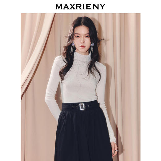 MAXRIENY璀璨烫钻半高领套头羊毛混纺针织毛衫25冬款内搭打底上衣(货号:MF86SW514) 商品图2