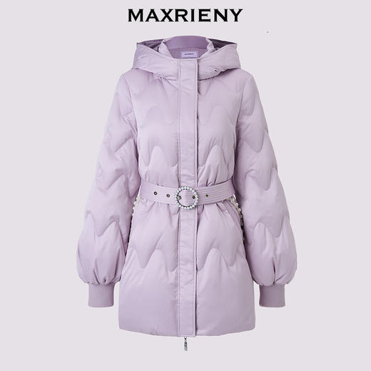 MAXRIENY精致优雅鸭绒羽绒服女24冬新款收腰系带设计保暖连帽外套(货号:MS85DC765) 商品图4