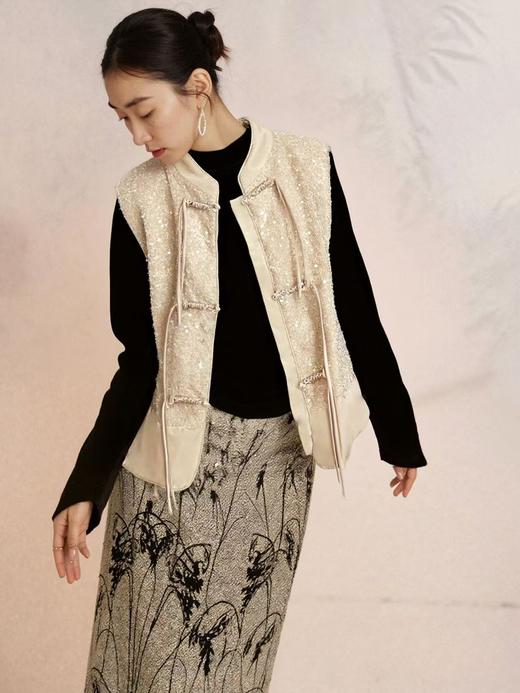 重工亮片马甲！！2875金丝绒新中式盘扣亮片马甲-喜出 商品图0