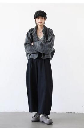 🔥【休闲裤】9029磨毛绒立体廓形量感天丝棉休闲裤女秋季百搭独特九分西装阔腿裤-喜出
