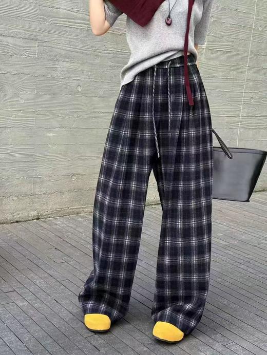 女神节2026促→【自营】🔥内里牛奶绒【休闲裤】8826韩系藏蓝格子秋冬加绒休闲裤-喜出 商品图0