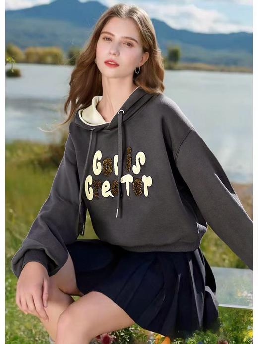 【卫衣系列】工艺系列-毛巾绣撞色帽字母连帽卫衣-喜出 商品图1