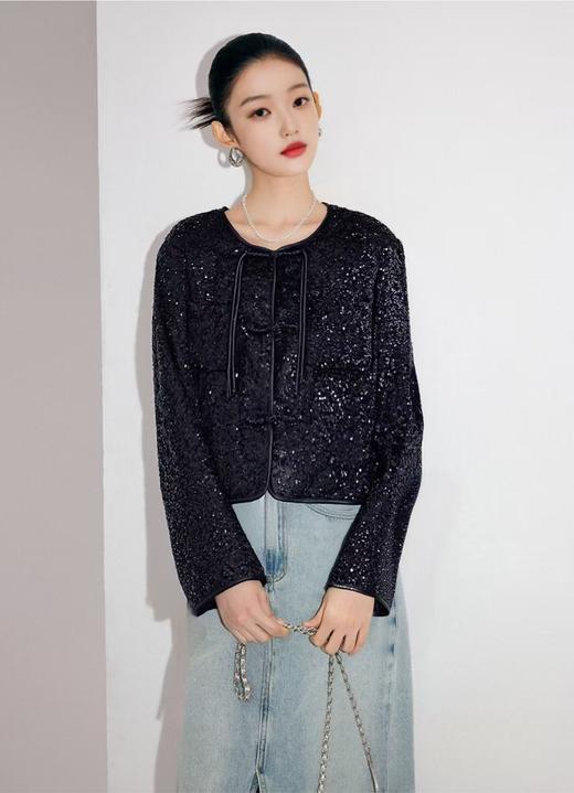 重工亮片外套！！28661圆领新中式盘扣亮片短款外套-喜出 商品图2