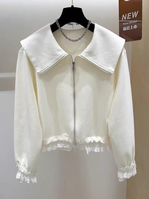 清货！！83395蕾丝拼接翻领外套短款小众设计感洋气减龄上衣女-喜出 商品图1