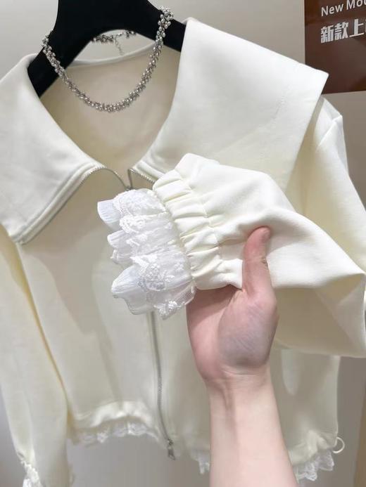 清货！！83395蕾丝拼接翻领外套短款小众设计感洋气减龄上衣女-喜出 商品图3