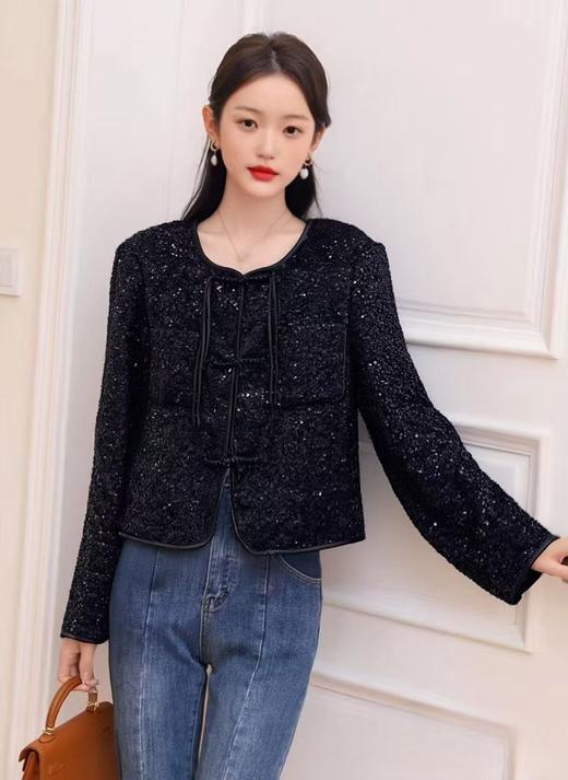重工亮片外套！！28661圆领新中式盘扣亮片短款外套-喜出 商品图1