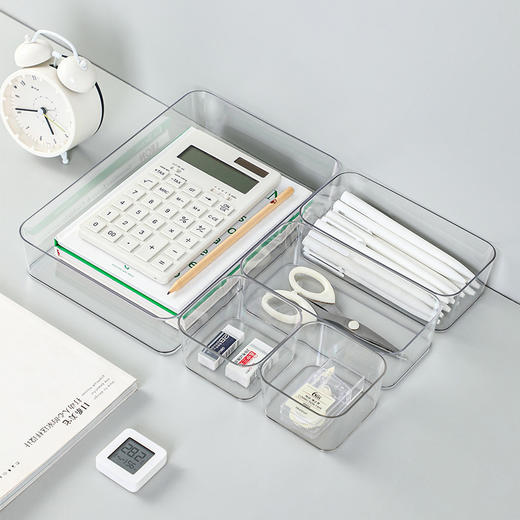 抽屉分格收纳盒办公桌橱柜内置文具笔长方形塑料书桌整理小放置盒 商品图0