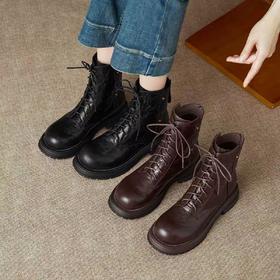 西村名物2025年冬季新款欧美复古厚底粗跟圆头短筒靴马丁靴X904341