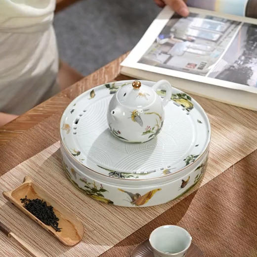 蝶恋花陶瓷茶具套装中式手绘功夫茶具景德镇家用茶壶茶杯礼盒送礼成艺蝶恋花福缘小茶盘6入 商品图3