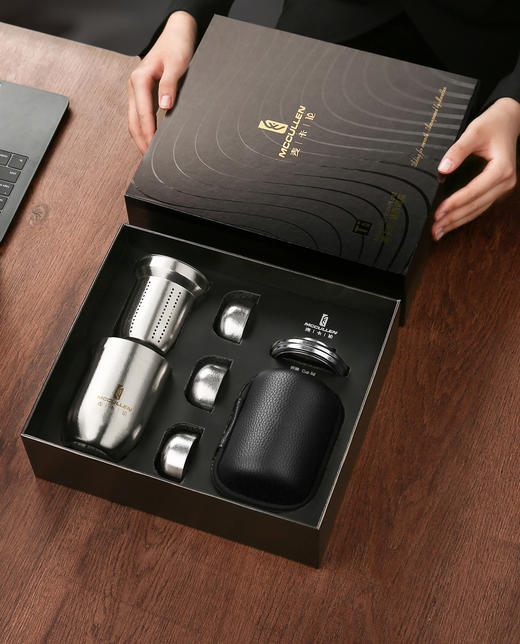 麦卡伦纯钛旅行茶具套装户外露营便携式双层茶具套装随身快客杯子纯钛茶具旅行套装TXL400 商品图1
