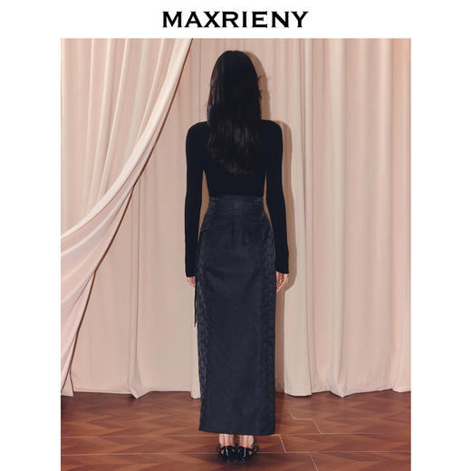 MAXRIENY国风新中式提花x型收腰鱼尾半裙25冬款高腰开叉中长裙(货号:MF86SK508) 商品图3