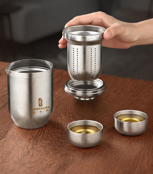 麦卡伦纯钛旅行茶具套装户外露营便携式双层茶具套装随身快客杯子纯钛茶具旅行套装TXL400 商品图4