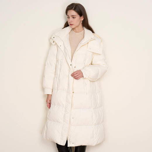 EITIE爱特爱冬季新款加厚保暖直筒显瘦立领连帽长款纯色羽绒服D2411409 商品图2