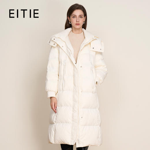 EITIE爱特爱冬季新款加厚保暖直筒显瘦立领连帽长款纯色羽绒服D2411409 商品图0