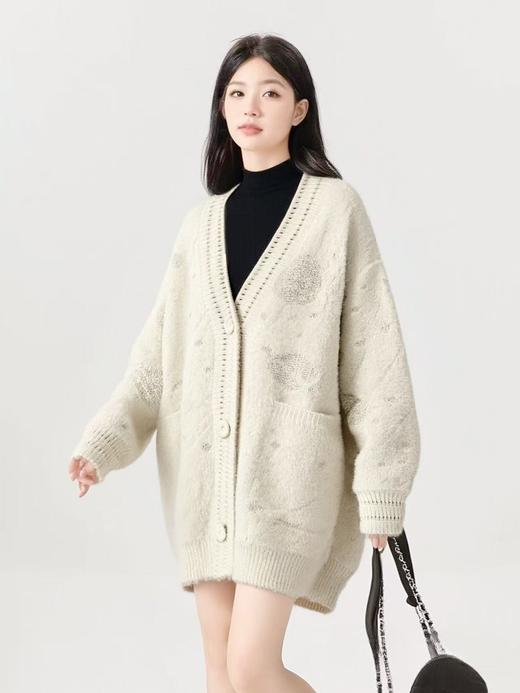 1200g 这也太厚实了！！ 不起球！高克重仿水貂绒开衫中长款针织开衫-喜出 商品图2