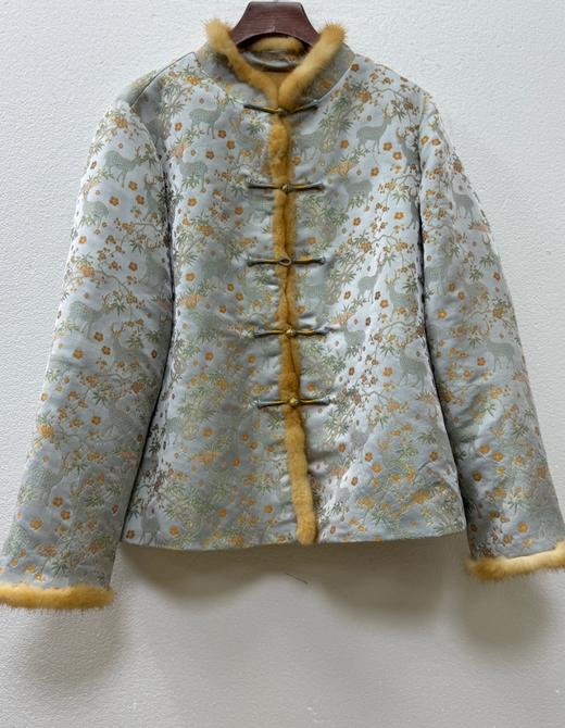 盛唐婧 | 喜报春禄新中式宋锦拼水貂夹棉对襟外套 商品图0