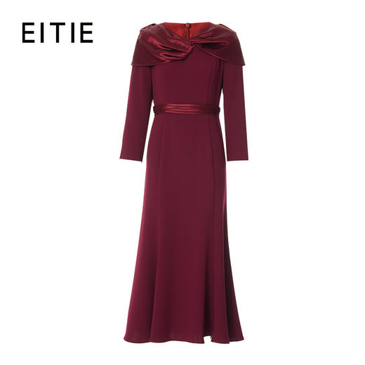 EITIE爱特爱缎面撞料设计钉珠装饰优雅礼服裙8377006 商品图2