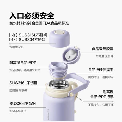 北鼎S401大容量泡茶保温杯1000ml歪头猫+背带套餐 商品图7