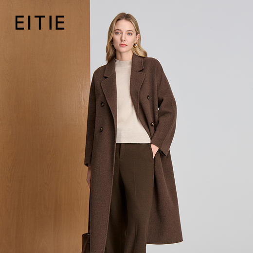 EITIE爱特爱西装领长款经典版型百搭且大气羊毛蚕丝驼绒混纺长款细腻柔软大衣8414118 商品图0