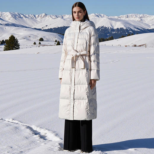 下架-EITIE爱特爱加厚保暖长款收腰连帽鹅绒显瘦冬季新款羽绒服D2511909X 商品图9