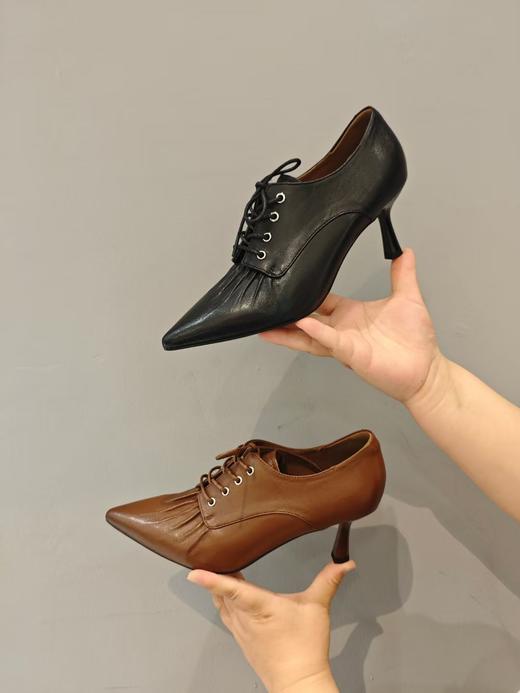 西村名物2025年秋季新款细高跟小尖头舒适原皮面深口鞋小短靴X25CM31851 商品图13