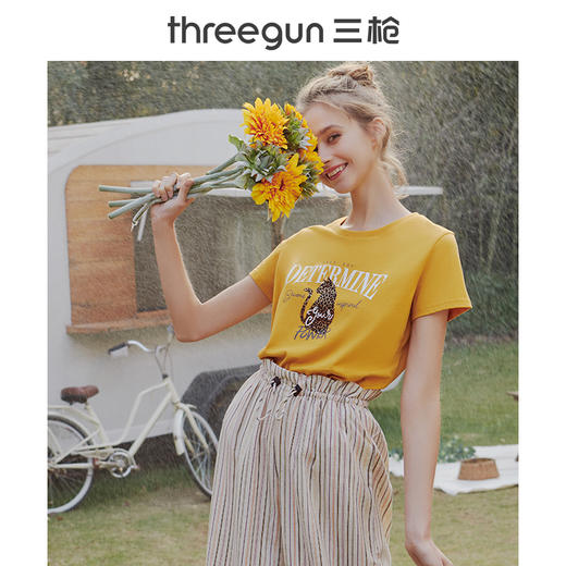 Threegun三枪 水柔棉圆领短袖女衫-23488A911 商品图6