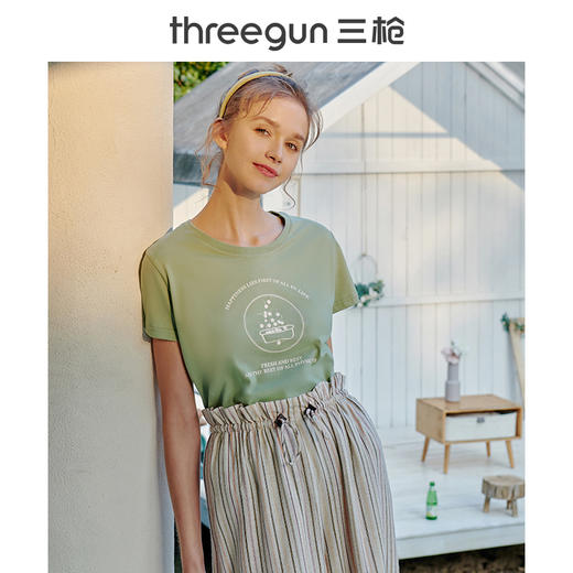 Threegun三枪 水柔棉圆领短袖女衫-23488A911 商品图5