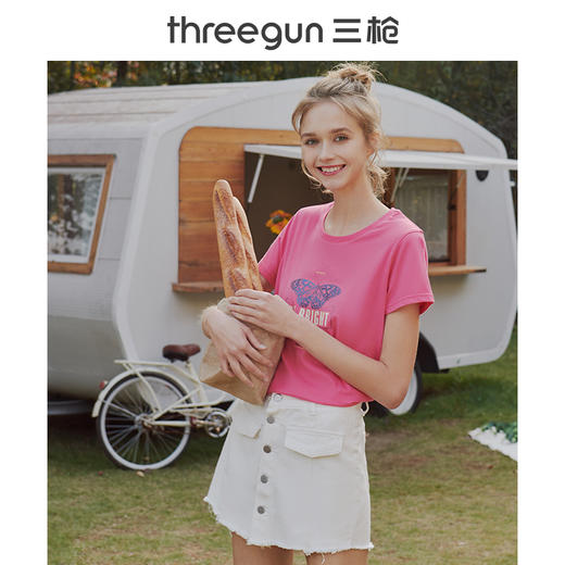 Threegun三枪 水柔棉圆领短袖女衫-23488A911 商品图3