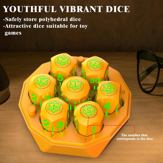 美国《龙与地下城》正版 Victorydice可充电硅胶多面体发光骰子  7颗装 带充电盒 商品图5
