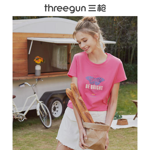 Threegun三枪 水柔棉圆领短袖女衫-23488A911 商品图2