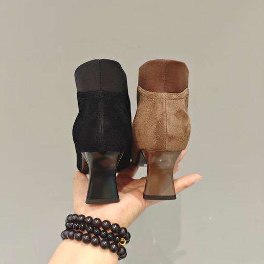 西村名物2025年冬季新款时尚中跟绒面小方头切尔西靴时装靴U25DS49411 商品图3