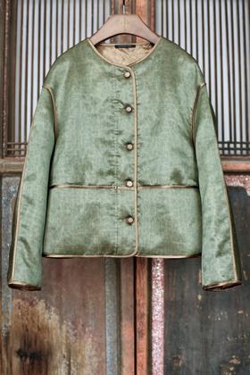 盛唐牡丹 | 雀梅绿真丝香云纱羽绒服