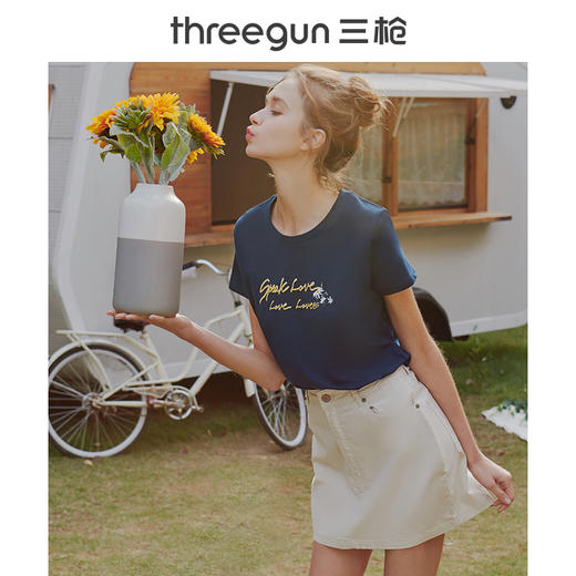 Threegun三枪 水柔棉圆领短袖女衫-23488A911 商品图0
