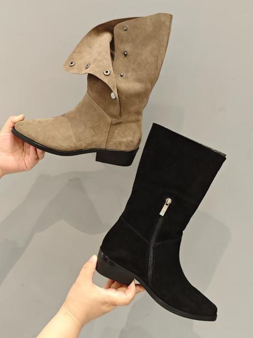 西村名物2025年冬季新款时尚铆钉舒适百搭小尖头中靴U25DC48731 商品图5