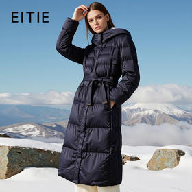 下架-EITIE爱特爱加厚保暖长款收腰连帽鹅绒显瘦冬季新款羽绒服D2511909X