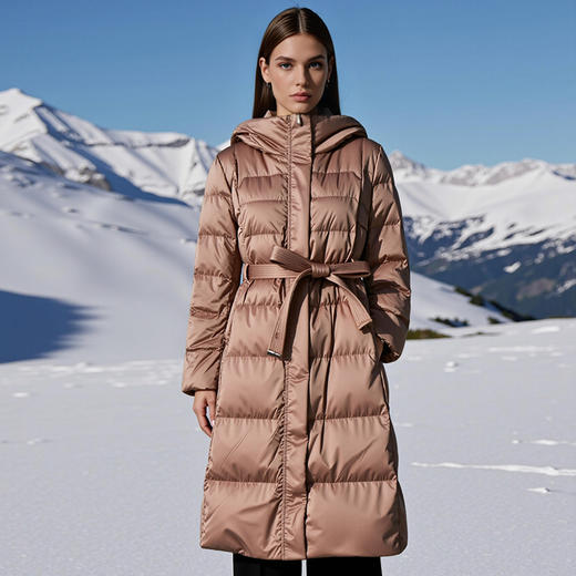 下架-EITIE爱特爱加厚保暖长款收腰连帽鹅绒显瘦冬季新款羽绒服D2511909X 商品图7