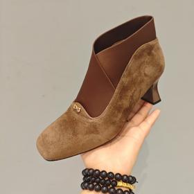 西村名物2025年冬季新款时尚中跟绒面小方头切尔西靴时装靴U25DS49411