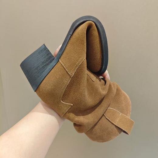 西村名物2025年冬季新款舒适中跟粗跟绒面弹力短靴时装靴U25DS49701 商品图2