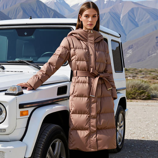 下架-EITIE爱特爱加厚保暖长款收腰连帽鹅绒显瘦冬季新款羽绒服D2511909X 商品图8