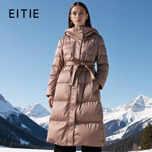 下架-EITIE爱特爱加厚保暖长款收腰连帽鹅绒显瘦冬季新款羽绒服D2511909X 商品图1