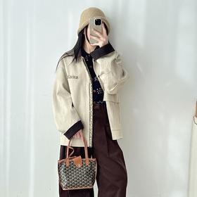 秋季新款小众设计撞色翻领重工钉珠高级感中长款风衣外套潮