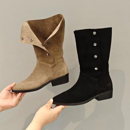 西村名物2025年冬季新款时尚铆钉舒适百搭小尖头中靴U25DC48731 商品图4