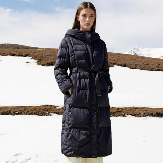 下架-EITIE爱特爱加厚保暖长款收腰连帽鹅绒显瘦冬季新款羽绒服D2511909X 商品图4