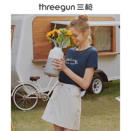 Threegun三枪 水柔棉圆领短袖女衫-23488A911 商品图1