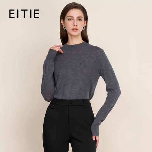 EITIE爱特爱纯色简约半高领舒适柔软羊毛秋季新款针织衫C2501808 商品图1