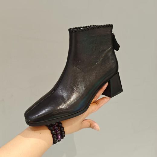 西村名物2025年冬季新款舒适中跟粗跟小方头时尚短靴切尔西靴时装靴U25DS49681 商品图1